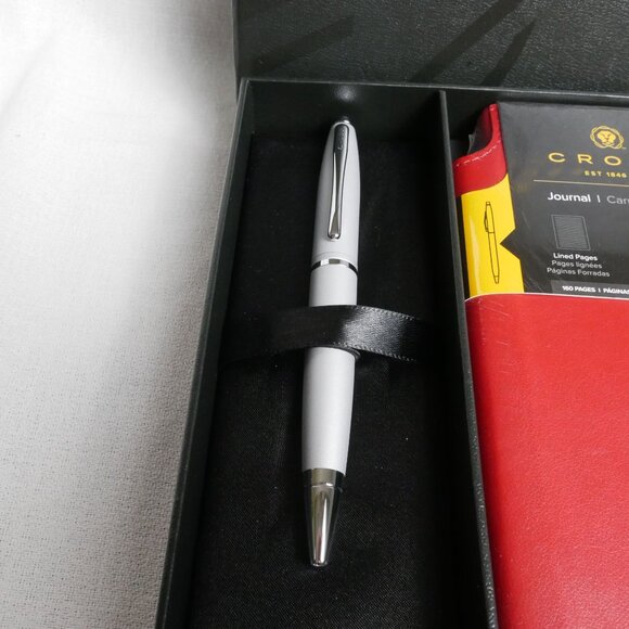 Cross Calais Satin Chrome Pen & Red Wired Journal Set NIB - Picture 3 of 5